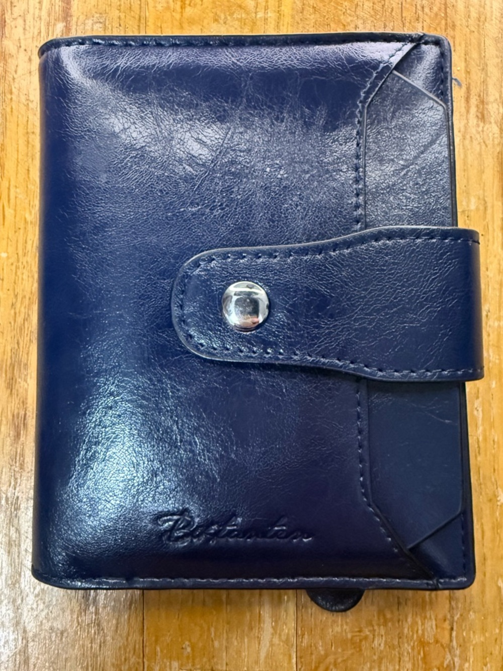Bostonian Navy Blue Leather Wallet Bifold Snap Coin Pocket NEW